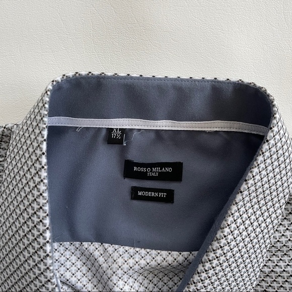 Rosso Milano Italy Modern Fit Allover Print Dress Shirt Gray XL 17.5 - Picture 5 of 6